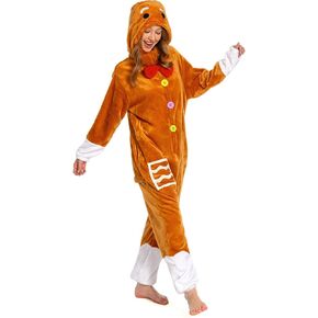 OLAOLA Unisex Adult Christmas Costume, Plush Santa Onesie Reindeer Gingerbread Snowman One-Piece Cosplay Pajamas in Kuwait