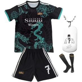 Youth Soccer Uniform Set #7 Complete Kit with Futbol Jersey Shorts Socks Necklace for Kids Boys Girls Team Practice Gear in Saudi Arabia