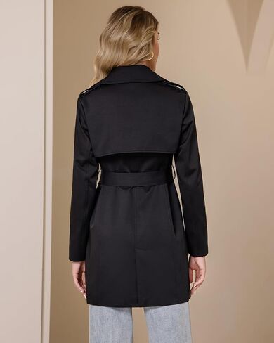 Women's Trench Coat Classic Double Breasted Lapel Windbreak Midi OuterWear With Belt Buckle in Kuwait