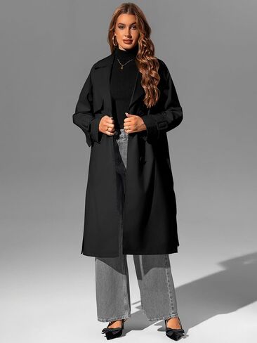 معطف Bellivera Women's Trench Coat Long Lound Sould Spring Fall Fall With With Belt in Kuwait