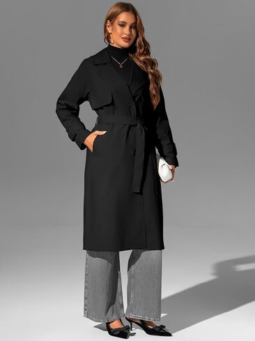 معطف Bellivera Women's Trench Coat Long Lound Sould Spring Fall Fall With With Belt in Kuwait