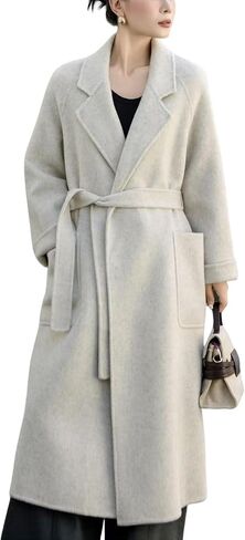 utcoco Women's Long Wool Blend Coat Belted Notch Lapel Trench Coat with Pockets 2025 Fall Winter in Saudi Arabia