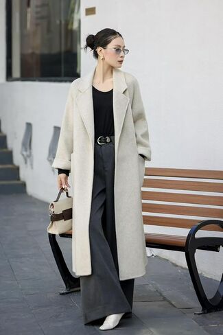 utcoco Women's Long Wool Blend Coat Belted Notch Lapel Trench Coat with Pockets 2025 Fall Winter in Saudi Arabia