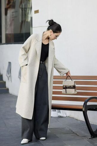 utcoco Women's Long Wool Blend Coat Belted Notch Lapel Trench Coat with Pockets 2025 Fall Winter in Saudi Arabia