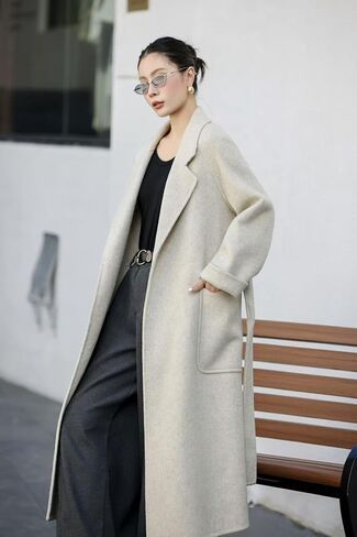 utcoco Women's Long Wool Blend Coat Belted Notch Lapel Trench Coat with Pockets 2025 Fall Winter in Saudi Arabia
