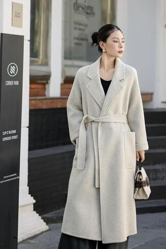utcoco Women's Long Wool Blend Coat Belted Notch Lapel Trench Coat with Pockets 2025 Fall Winter in Saudi Arabia