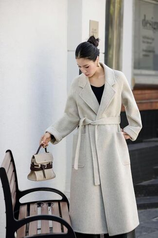 utcoco Women's Long Wool Blend Coat Belted Notch Lapel Trench Coat with Pockets 2025 Fall Winter in Saudi Arabia