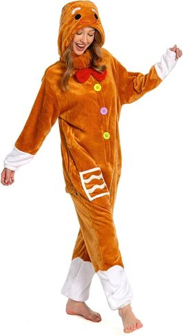 OLAOLA Unisex Adult Christmas Costume, Plush Santa Onesie Reindeer Gingerbread Snowman One-Piece Cosplay Pajamas in Kuwait