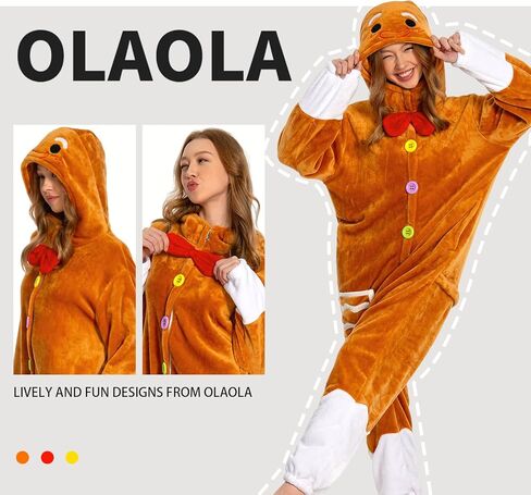 OLAOLA Unisex Adult Christmas Costume, Plush Santa Onesie Reindeer Gingerbread Snowman One-Piece Cosplay Pajamas in Kuwait