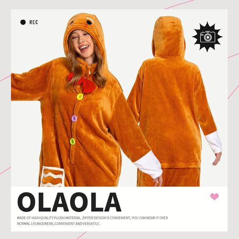 OLAOLA Unisex Adult Christmas Costume, Plush Santa Onesie Reindeer Gingerbread Snowman One-Piece Cosplay Pajamas in Kuwait