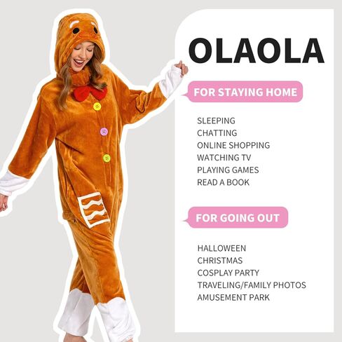 OLAOLA Unisex Adult Christmas Costume, Plush Santa Onesie Reindeer Gingerbread Snowman One-Piece Cosplay Pajamas in Kuwait