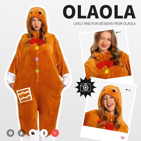 OLAOLA Unisex Adult Christmas Costume, Plush Santa Onesie Reindeer Gingerbread Snowman One-Piece Cosplay Pajamas in Kuwait