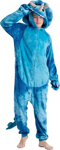 Adult Triceratops Pajamas Unisex Tie-dye Triceratops Onesie Cartoon Halloween Cosplay Hooded Zipper Costume Jumpsuit in Kuwait