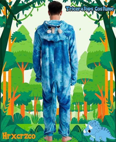 Adult Triceratops Pajamas Unisex Tie-dye Triceratops Onesie Cartoon Halloween Cosplay Hooded Zipper Costume Jumpsuit in Kuwait