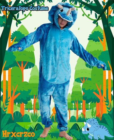 Adult Triceratops Pajamas Unisex Tie-dye Triceratops Onesie Cartoon Halloween Cosplay Hooded Zipper Costume Jumpsuit in Kuwait