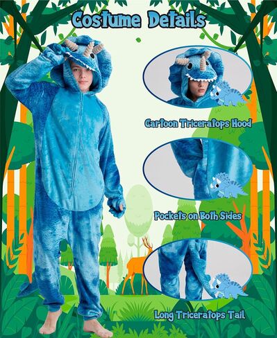Adult Triceratops Pajamas Unisex Tie-dye Triceratops Onesie Cartoon Halloween Cosplay Hooded Zipper Costume Jumpsuit in Kuwait