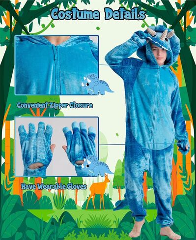 Adult Triceratops Pajamas Unisex Tie-dye Triceratops Onesie Cartoon Halloween Cosplay Hooded Zipper Costume Jumpsuit in Kuwait