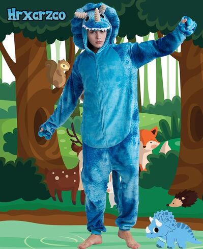 Adult Triceratops Pajamas Unisex Tie-dye Triceratops Onesie Cartoon Halloween Cosplay Hooded Zipper Costume Jumpsuit in Kuwait