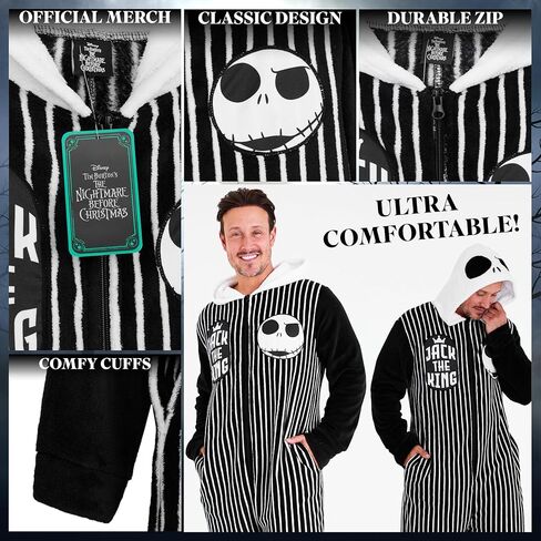 Disney The Nightmare Before Christmas One-Piece Pajamas for Men, Teens, Fleece Jumpsuit With Hood, for Men in Kuwait