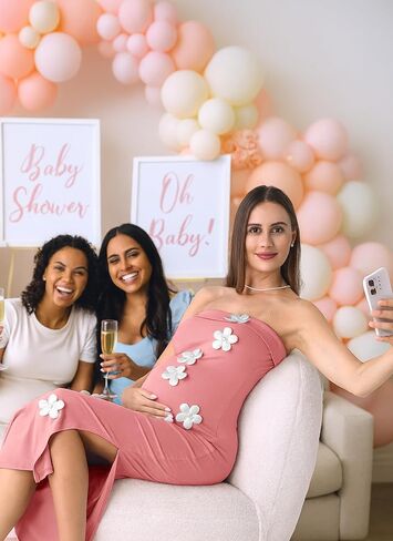 Rnxrbb 2 PCS Floral Baby Shower Maternity Dress Cardigan Long Tube Clothes | Soft, Stretchy Ribbed Knit Bodycon Maxi Dress with Flowers,Perfect for Gender Reveal,Photoshoots,Night Out&Cocktail,Weddings in Saudi Arabia