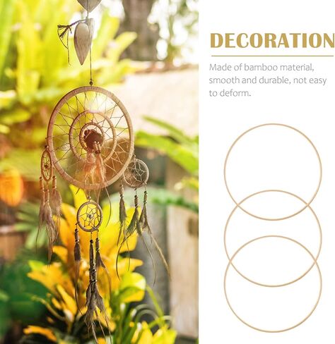 Lifekome 12pcs 9 بوصة خشبية الخيزران الأزهار الأطواق الزهور حلقات حلم حلم الصياغة حلقات DIY جولة صنع الحرف لصالح ديي ديكور الزفاف ديكور حلم الحلم وجدار ماكرم معلقة in Kuwait