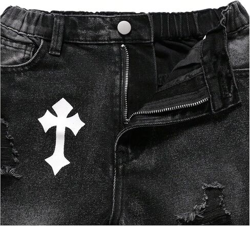 WDIRARA Boy's Cross Graphic Ripped Skinny Jeans Distressed Elastic Waist Denim Pants in Saudi Arabia