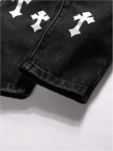 WDIRARA Boy's Cross Graphic Ripped Skinny Jeans Distressed Elastic Waist Denim Pants in Saudi Arabia