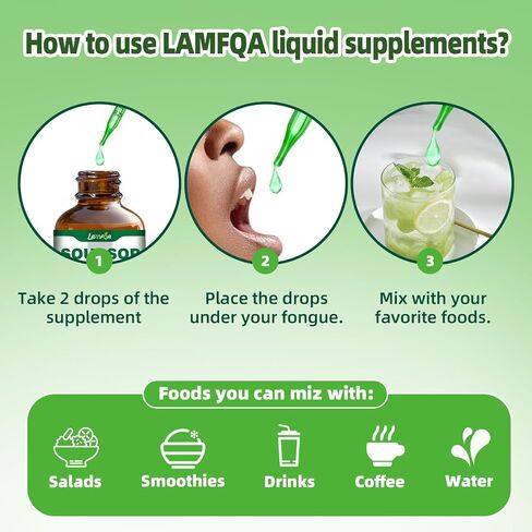Soursop Bitters Liquid 10-in-1 مع أوراق Soursop ، طحالب البحر ، Moringa & Black Poste لدعم المناعة ، صحة الأمعاء ، تجديد الخلايا ومضادات الأكس in Kuwait