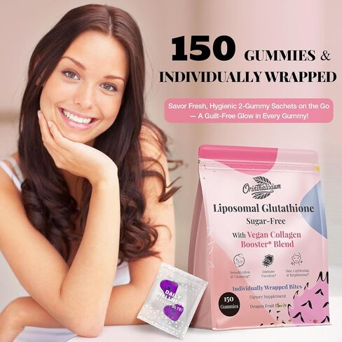 Liposomal Glutathione Gummies 1000MG - Sugar Free Reduced L-Glutathione with Vitamin C & Vegan Collagen - Antioxidant & Skin Wellness - 150 Count in Saudi Arabia