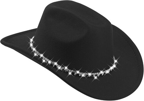 Womens Cowboy Hat Rhinestone Cowgirl Hats Wide Brim Diamond-Glitter-Western- Size:Medium-Large in Saudi Arabia