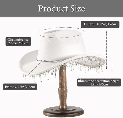 Womens Cowboy Hat Rhinestone Cowgirl Hats Wide Brim Diamond-Glitter-Western- Size:Medium-Large in Saudi Arabia