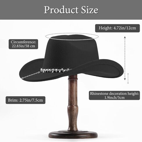 Womens Cowboy Hat Rhinestone Cowgirl Hats Wide Brim Diamond-Glitter-Western- Size:Medium-Large in Saudi Arabia
