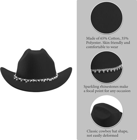 Womens Cowboy Hat Rhinestone Cowgirl Hats Wide Brim Diamond-Glitter-Western- Size:Medium-Large in Saudi Arabia
