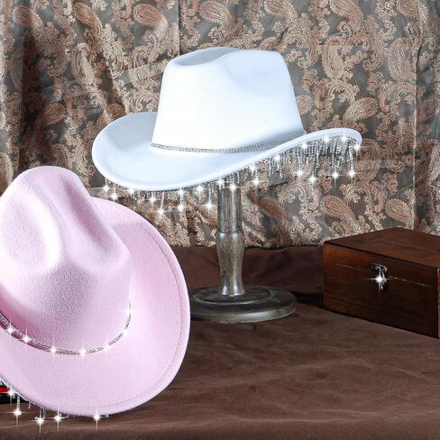 Womens Cowboy Hat Rhinestone Cowgirl Hats Wide Brim Diamond-Glitter-Western- Size:Medium-Large in Saudi Arabia