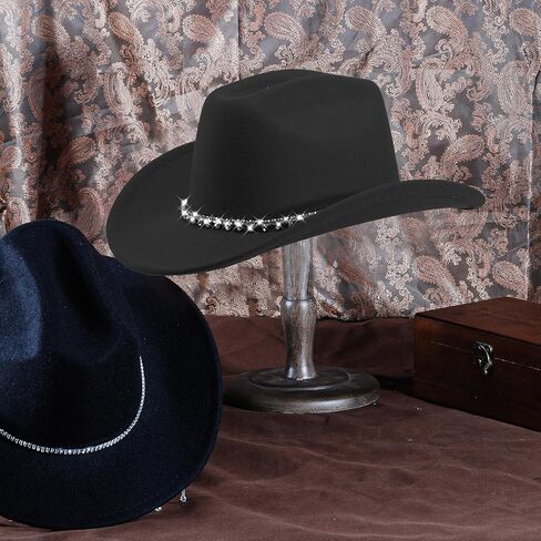 Womens Cowboy Hat Rhinestone Cowgirl Hats Wide Brim Diamond-Glitter-Western- Size:Medium-Large in Saudi Arabia