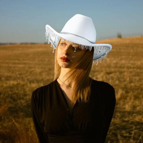 Womens Cowboy Hat Rhinestone Cowgirl Hats Wide Brim Diamond-Glitter-Western- Size:Medium-Large in Saudi Arabia