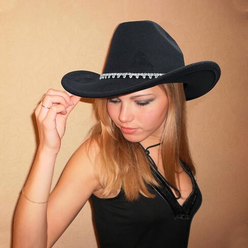 Womens Cowboy Hat Rhinestone Cowgirl Hats Wide Brim Diamond-Glitter-Western- Size:Medium-Large in Saudi Arabia