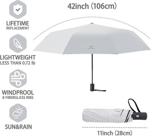 Windproof Compact Travel Umbrella Auto Open/Close - Premium Fiberglass Frame for Rain & Sun Protection - Lightweight Mini Umbrella Fits Purse, Backpack, Car in Kuwait