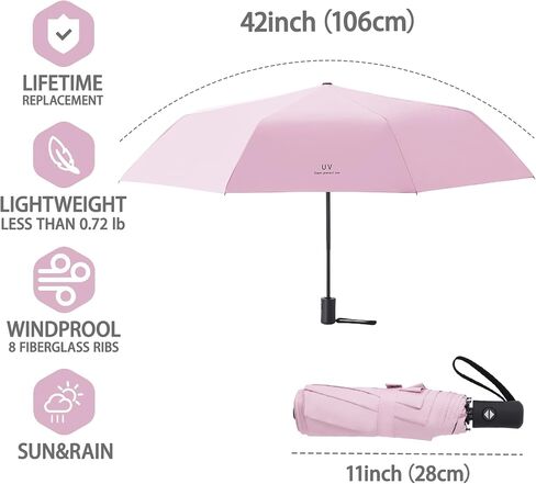 Windproof Compact Travel Umbrella Auto Open/Close - Premium Fiberglass Frame for Rain & Sun Protection - Lightweight Mini Umbrella Fits Purse, Backpack, Car in Kuwait