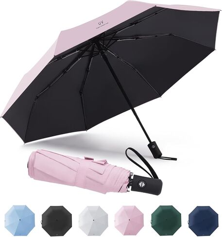 Windproof Compact Travel Umbrella Auto Open/Close - Premium Fiberglass Frame for Rain & Sun Protection - Lightweight Mini Umbrella Fits Purse, Backpack, Car in Kuwait