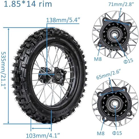 17 "Front 14" مجموعة عجلات الدراجة الأوساخ الخلفية-70/100-17 و 90/100-14 إطار وجمعية حافة مع أنابيب ، 12 مم 6202RS محمل وفاصل المحور 110CC 125CC 140CC 150CC 160CC PIK PIKE APOLLO SSR TAOTAO COOLSTER in Kuwait