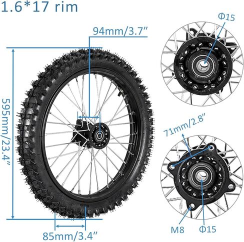 70/100-17 مجموعة العجلة الأمامية للدراجة الأوساخ-2.75-17 أنبوب ، 17 "إطار Knobby مع 1.6x17 RIM و 15 مم-يناسب 110cc 125cc 140cc 150cc دراجات الحفرة على الطرق الوعرة ، محمل 15 ملم. in Saudi Arabia