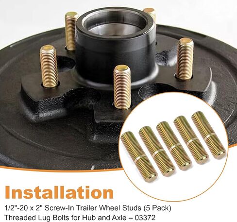 03372 Screw in Trailer Wheel Studs - 5 Pack, Each Stud Measures 1/2"-20 x 2 in Saudi Arabia