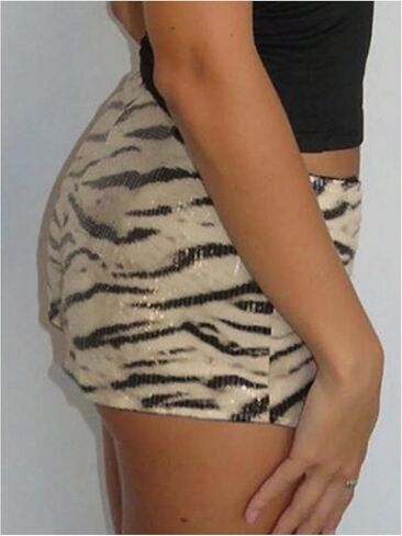 GORGLITTER Women's Zebra Animal Print Sparkly Y2k Shorts Glitter Low Rise Micro Sexy Rave Booty Shorts in Saudi Arabia
