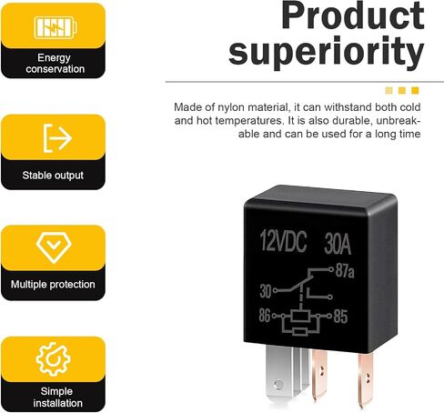 4 PCS 5 Pin Relay, DC 12 V 30 A Multi-Purpose Oil Pump Air Conditioning Fan Relay Heavy Duty Accessories, Waterproof Housing Plug and Play Motor Replacement, for Most Cars Trucks (Black) in Saudi Arabia