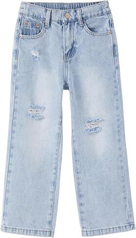 PATPAT Girls Wide Leg Jeans Size 4-14 Years Elastic Waist Ultra Stretch Baggy Jeans with Pockets in Saudi Arabia
