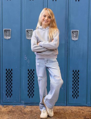 PATPAT Girls Wide Leg Jeans Size 4-14 Years Elastic Waist Ultra Stretch Baggy Jeans with Pockets in Saudi Arabia