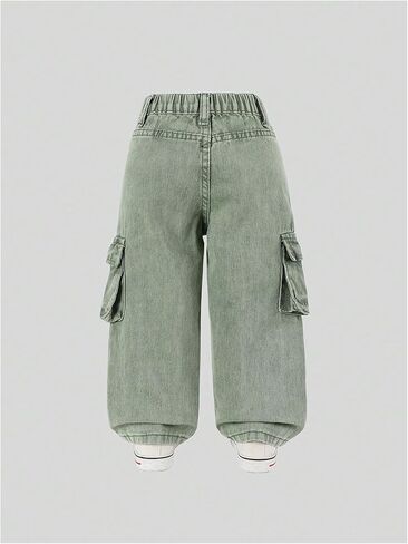Wdirara Toddler Girl's Bargy Cargo Jeans مرنة الخصر مستقيم الساق جينز مع جيوب رفرف in Saudi Arabia