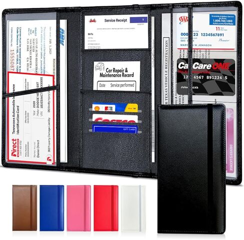 LINTRU Trifold Car Registration and Insurance Holder, Fits in Glovebox, Durable Design for Long-Term Use, Wipe-Clean PU Leather, Multi-Pocket Storage, Ideal Car Accessories for Men & Women, Gift-Ready in Kuwait
