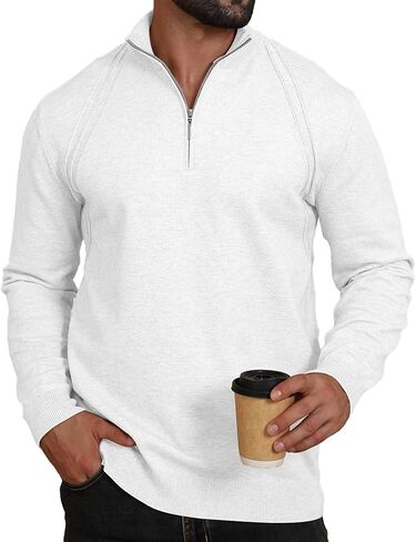 Mens Fashion Knit Pullover Sweater Quarter Zip Long Sleeve Mock Neck Ribbed Sweater in Saudi Arabia